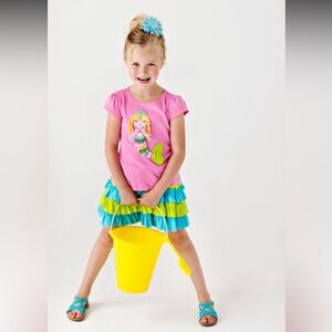 NWT Lemon Loves Lime Appliqué Rainbow Mermaid Tee and Matching Ruffle Skirt